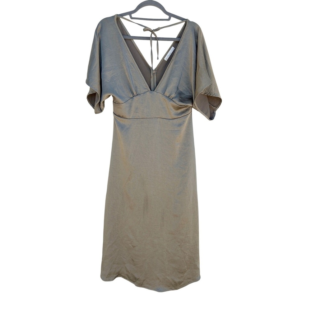 Oak + Fort Golden‎ V Neck, Kimono Short Sleeve, Tie Back Midi Dress, Sz S
